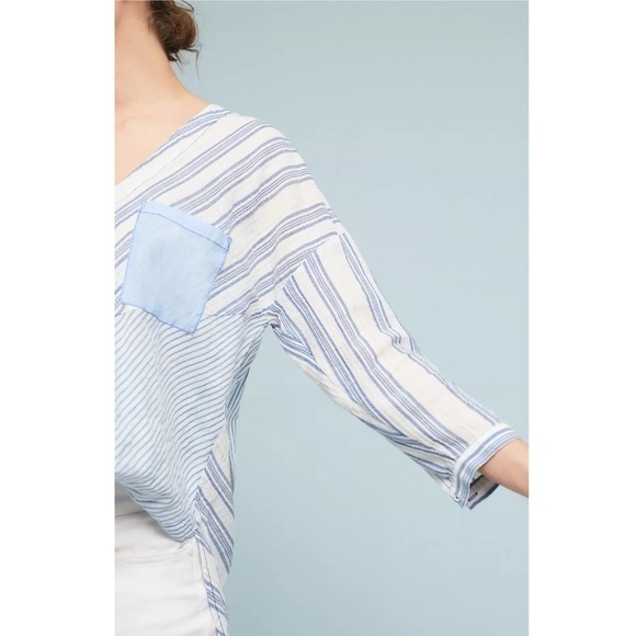 Anthropologie Holding Horses Mimi Pieced Wrap Tunic Blue White Stripe - Picture 13 of 13
